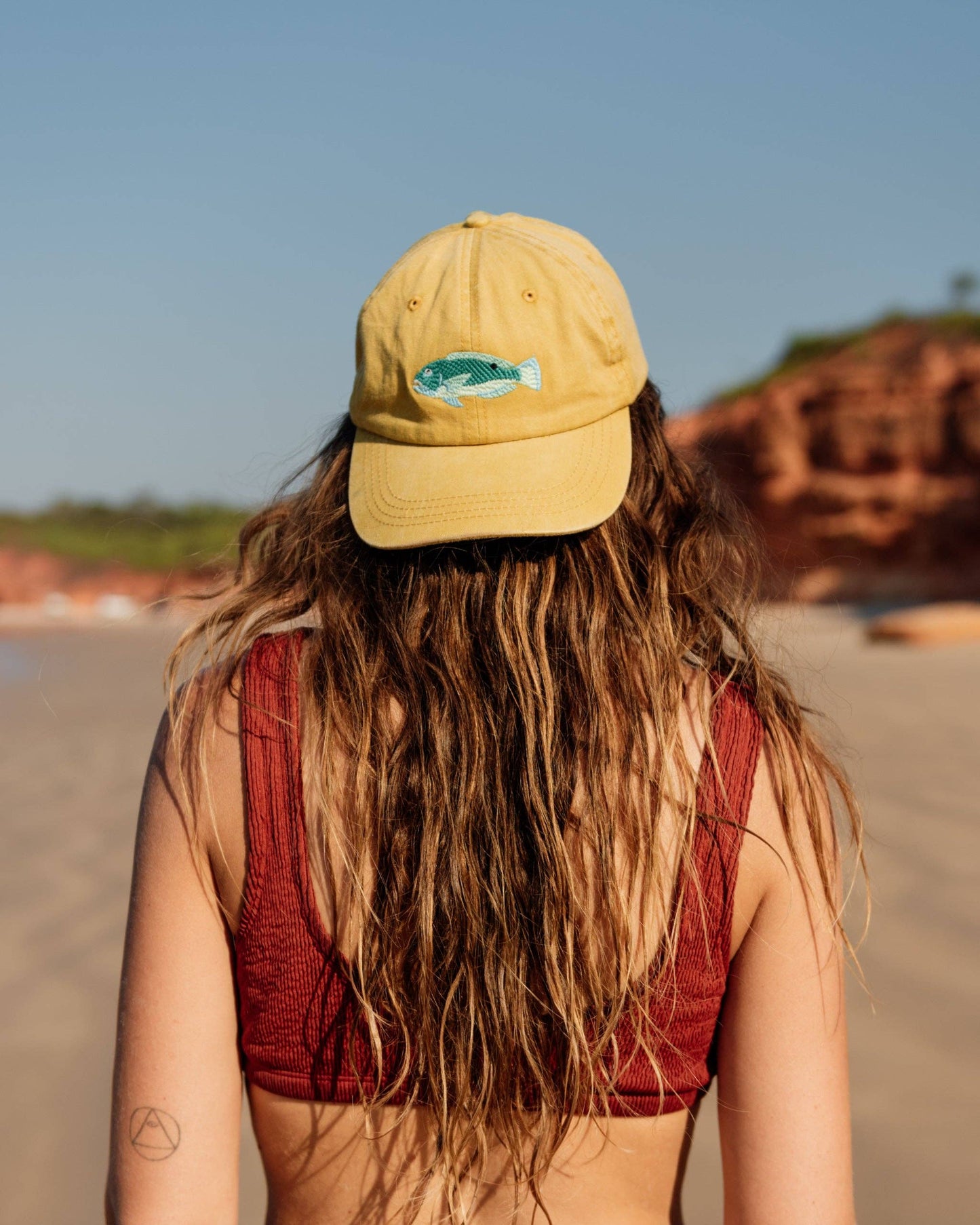 Tusky Fish Lid | Cotton Dad Cap in Mustard
