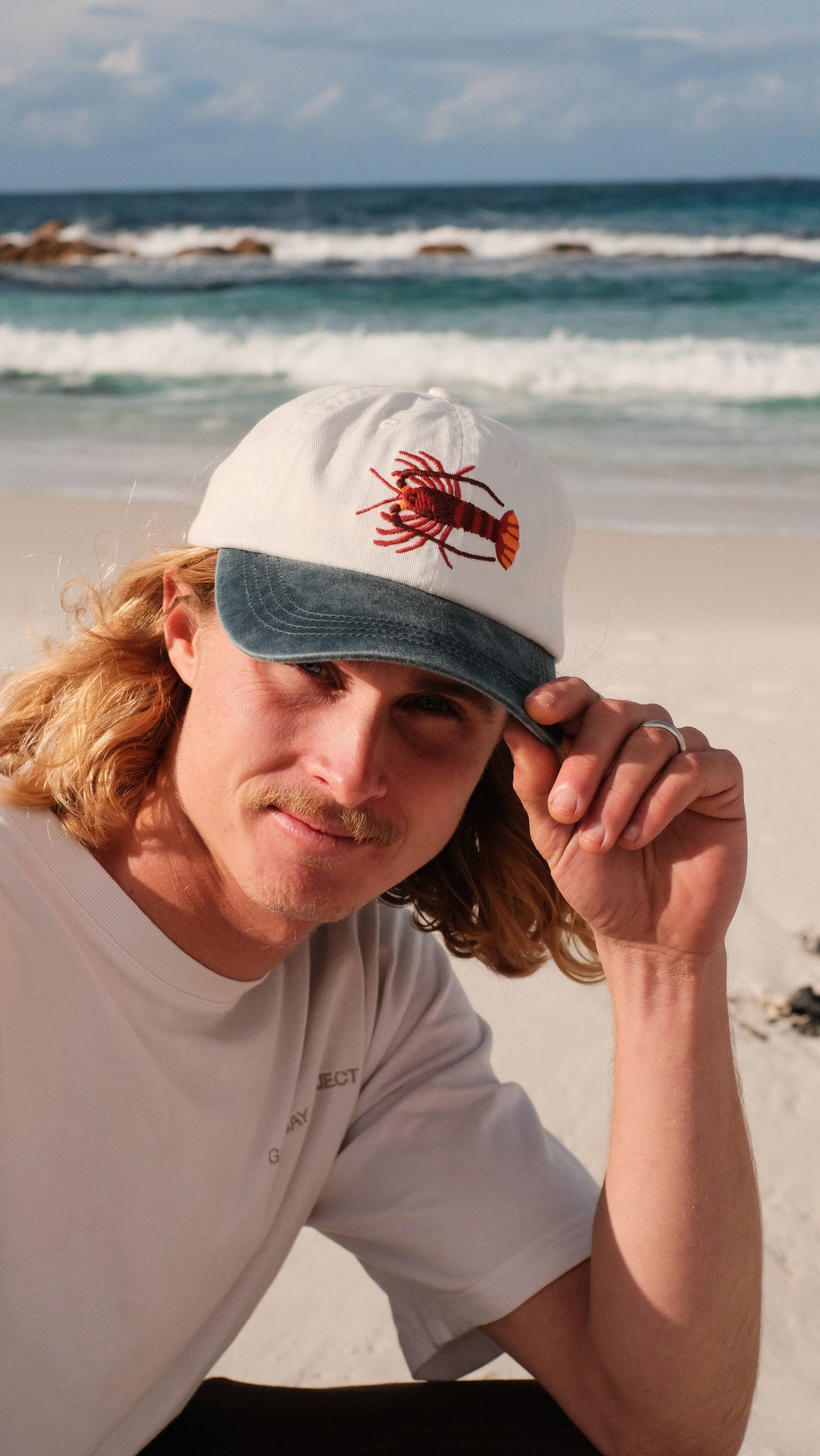 Southern Rock Lobster Lid | White & Blue Cotton Dad Cap
