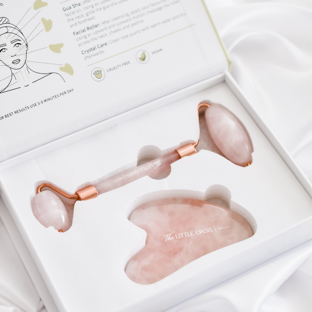 ROSE QUARTZ FACIAL ROLLER & GUA SHA SCULPTING SET