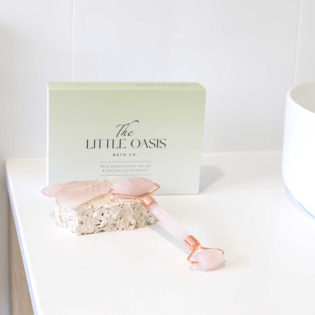 ROSE QUARTZ FACIAL ROLLER & GUA SHA SCULPTING SET