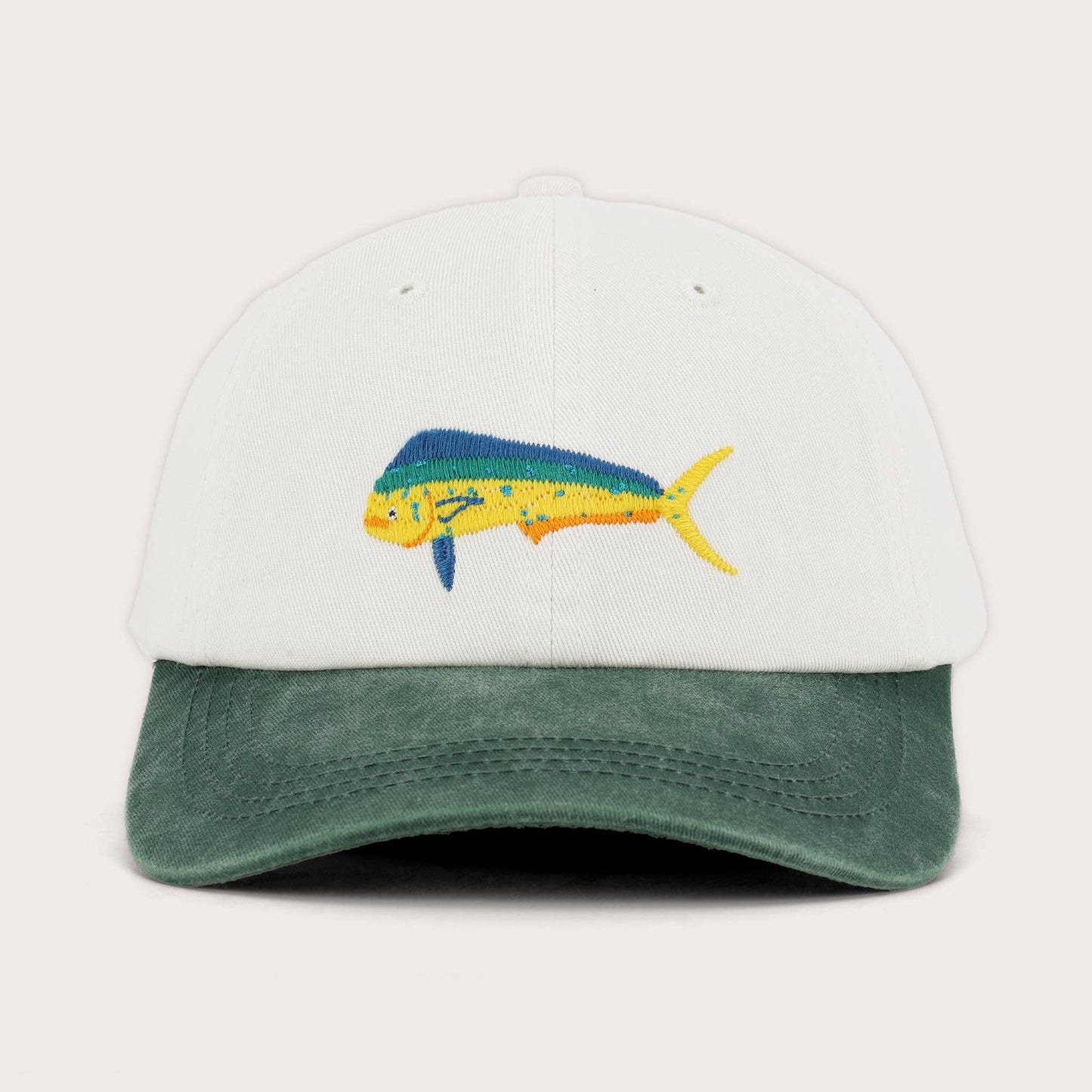 Mahi Mahi Fish Lid | White & Green Cotton Dad Cap