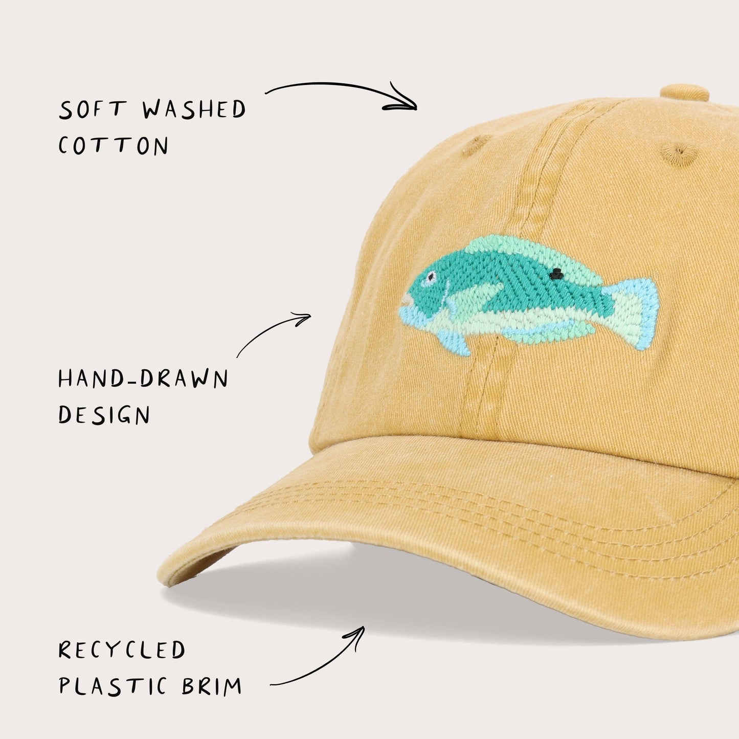 Tusky Fish Lid | Cotton Dad Cap in Mustard