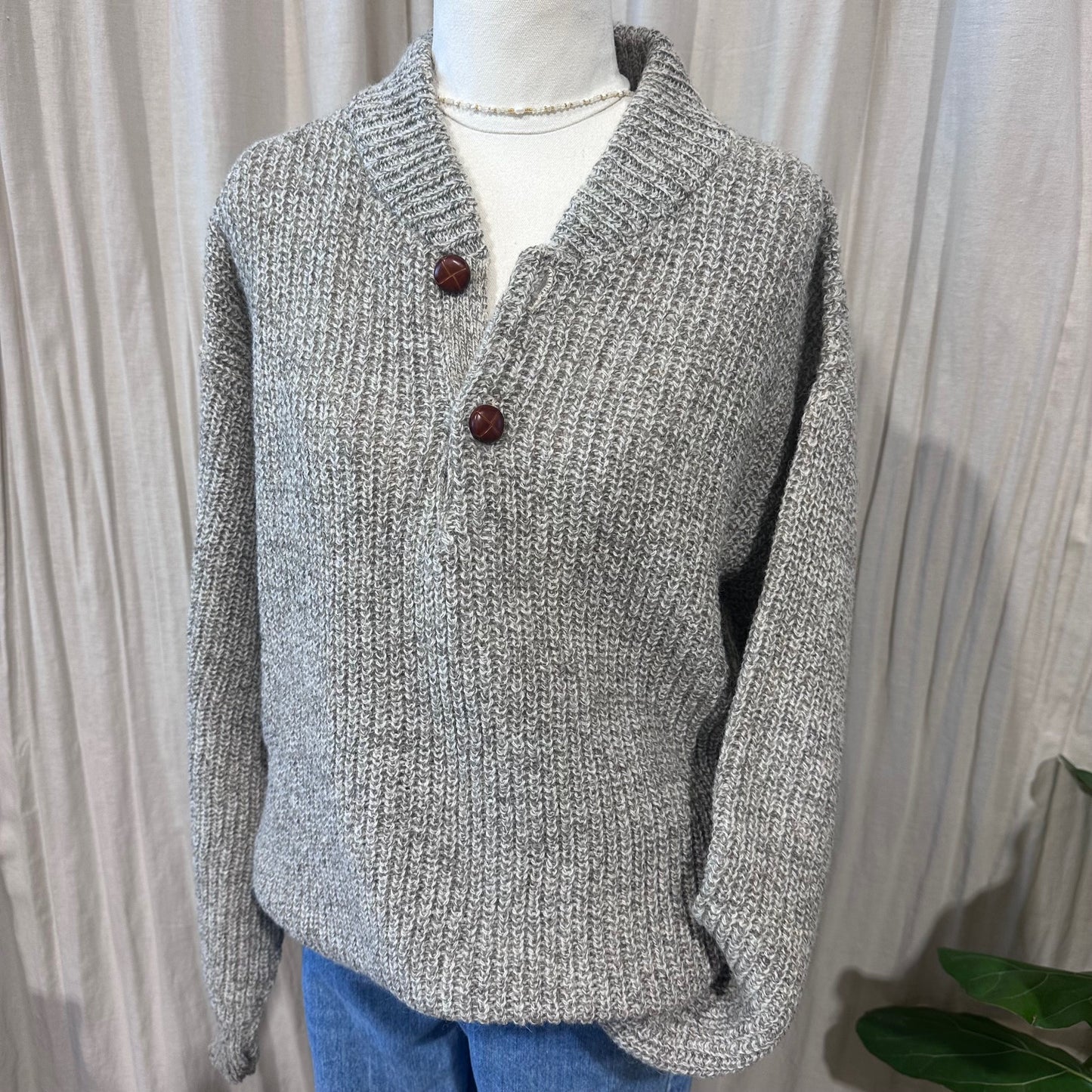 Vintage Knitwear - High Sierra Button Neck Grey