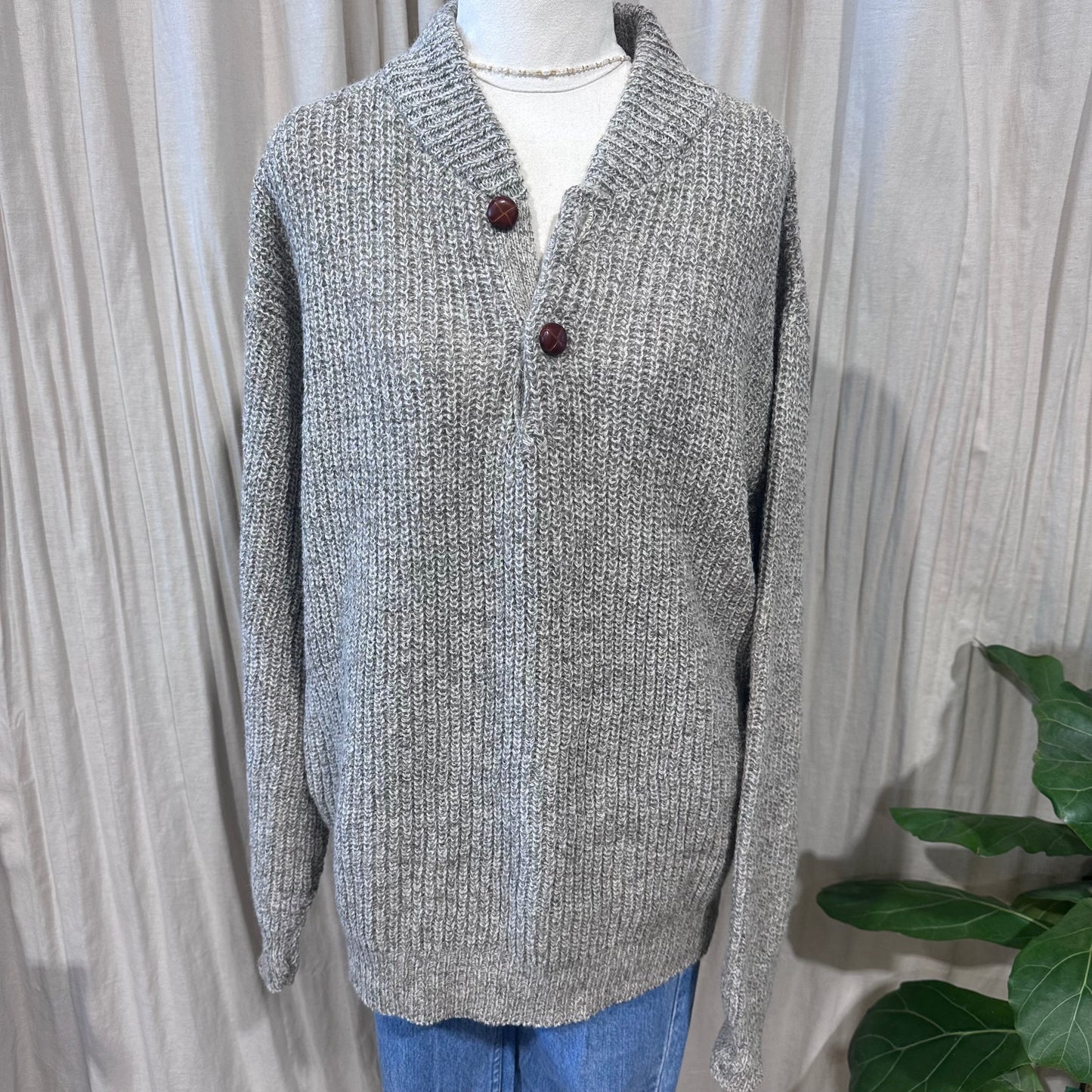 Vintage Knitwear - High Sierra Button Neck Grey