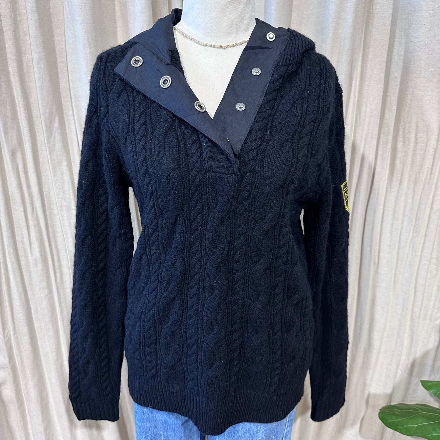 Vintage Knitwear - Black Cable Button Neck Ralph Lauren