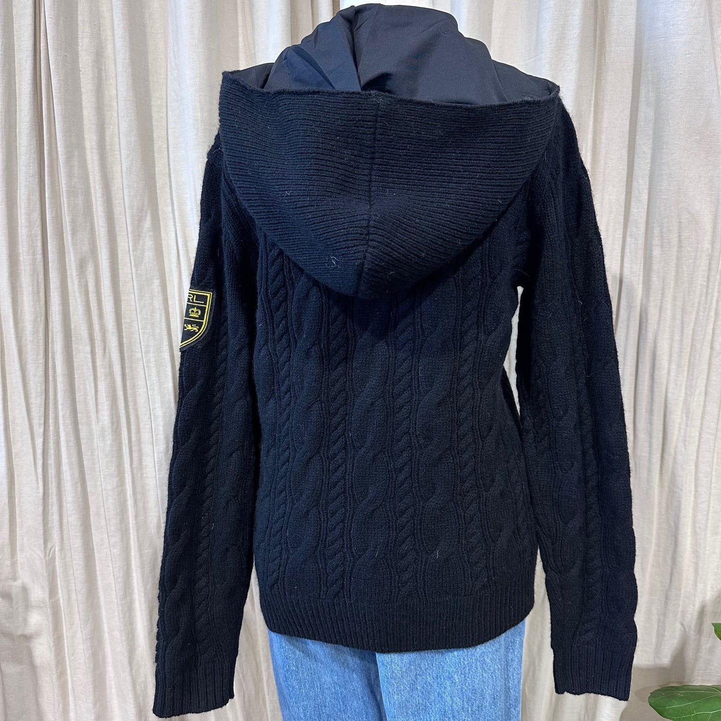 Vintage Knitwear - Black Cable Button Neck Ralph Lauren
