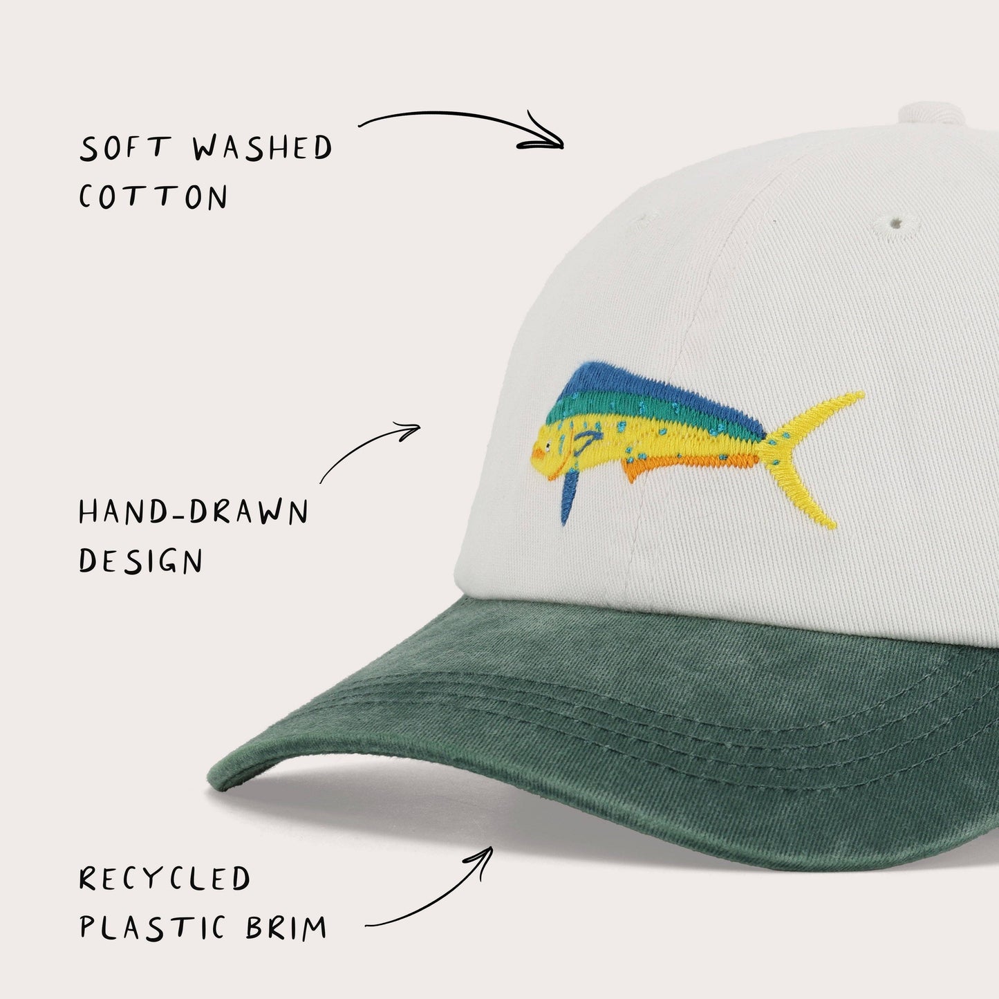 Mahi Mahi Fish Lid | White & Green Cotton Dad Cap