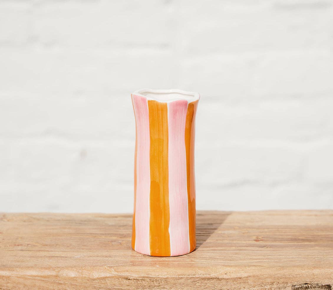 Small Ceramic Vase | Pink & Orange Stripe
