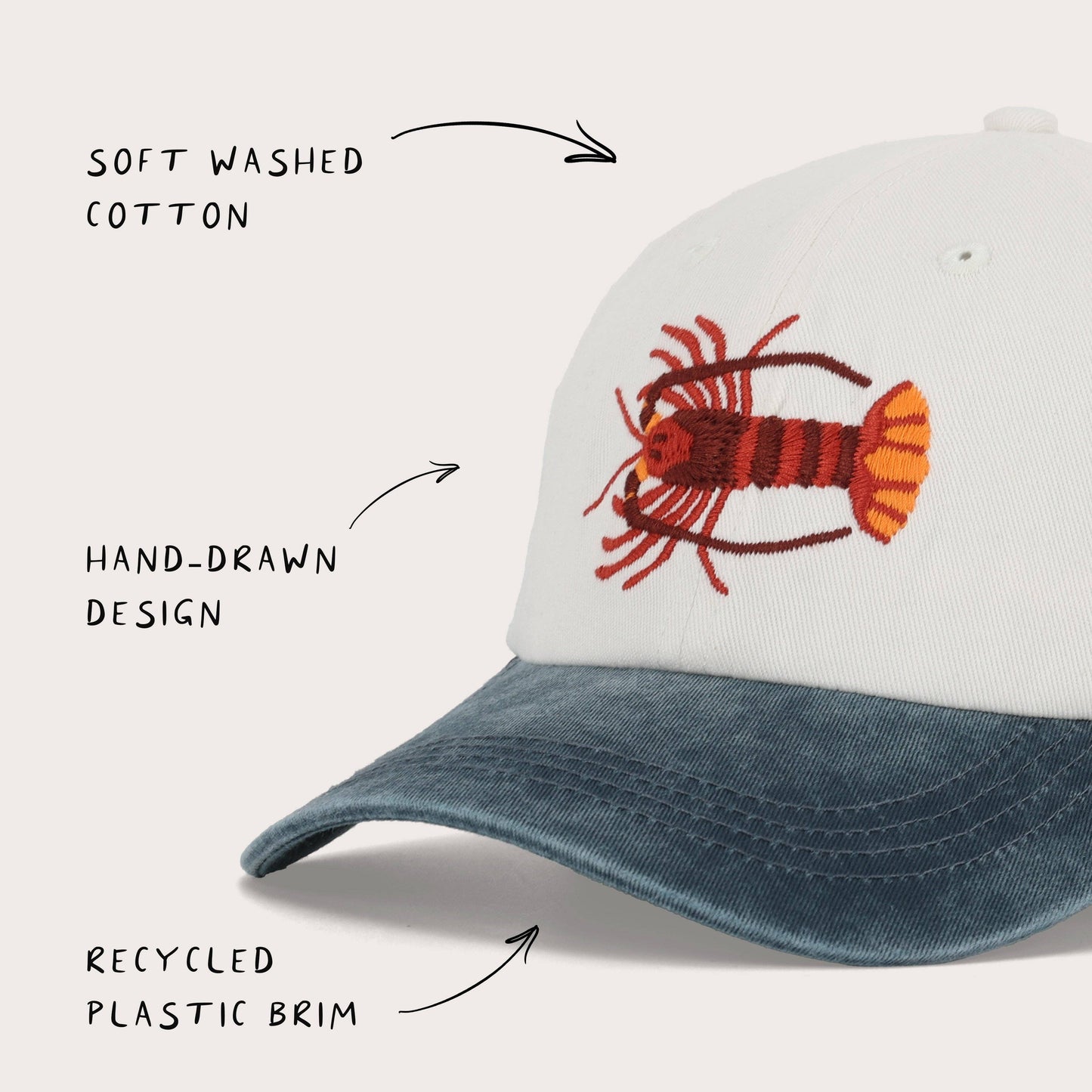 Southern Rock Lobster Lid | White & Blue Cotton Dad Cap