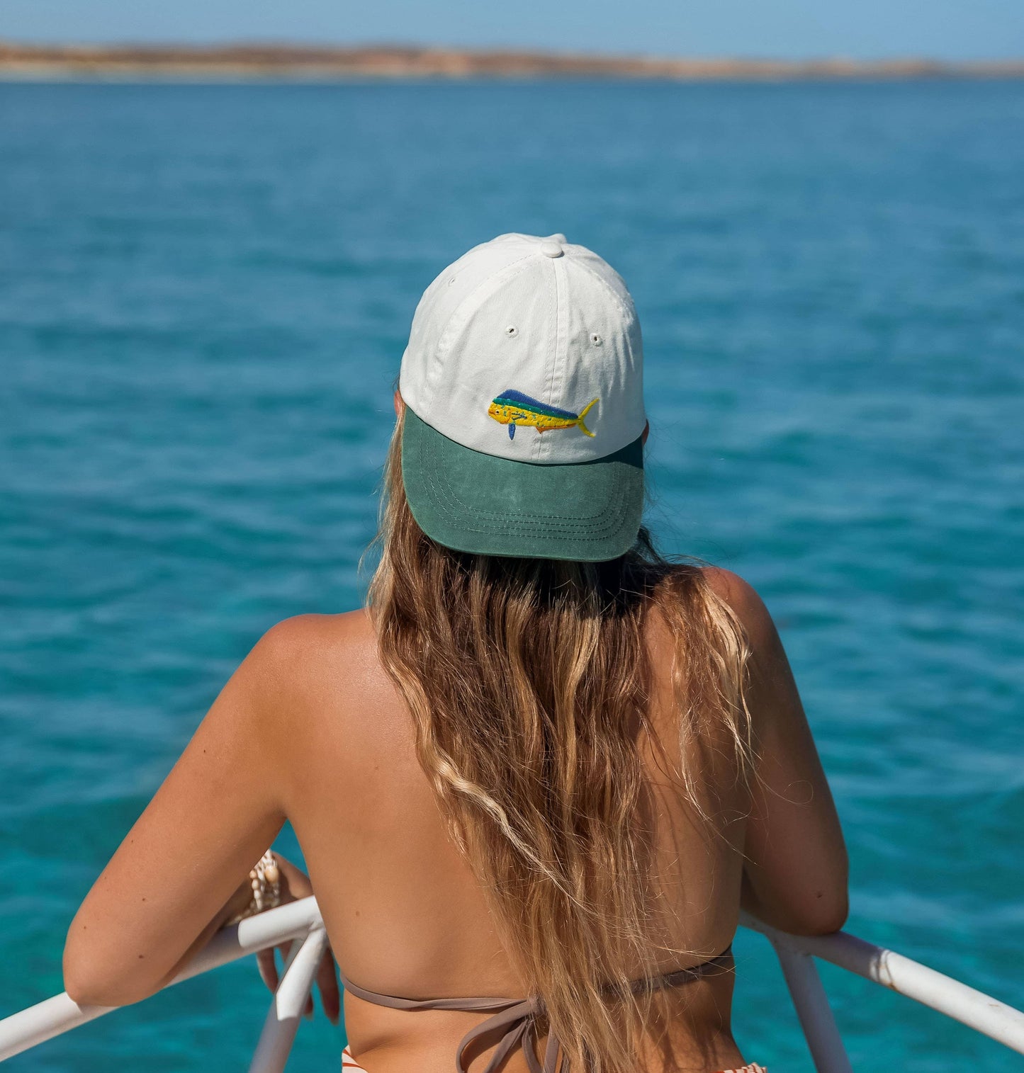 Mahi Mahi Fish Lid | White & Green Cotton Dad Cap