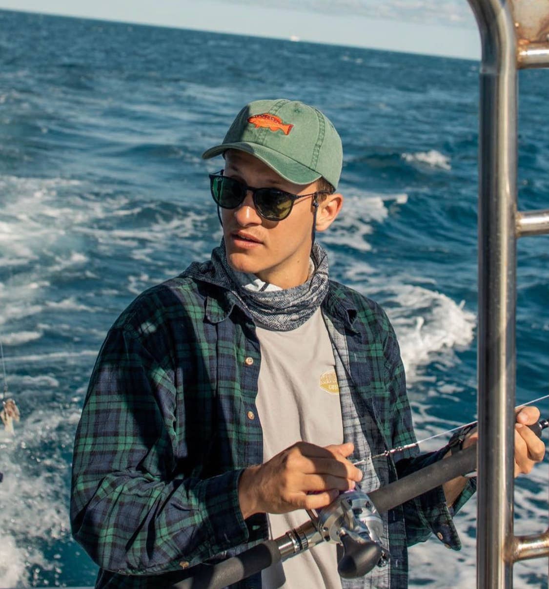 Coral Trout Fish Lid | Cotton Dad Cap in Green