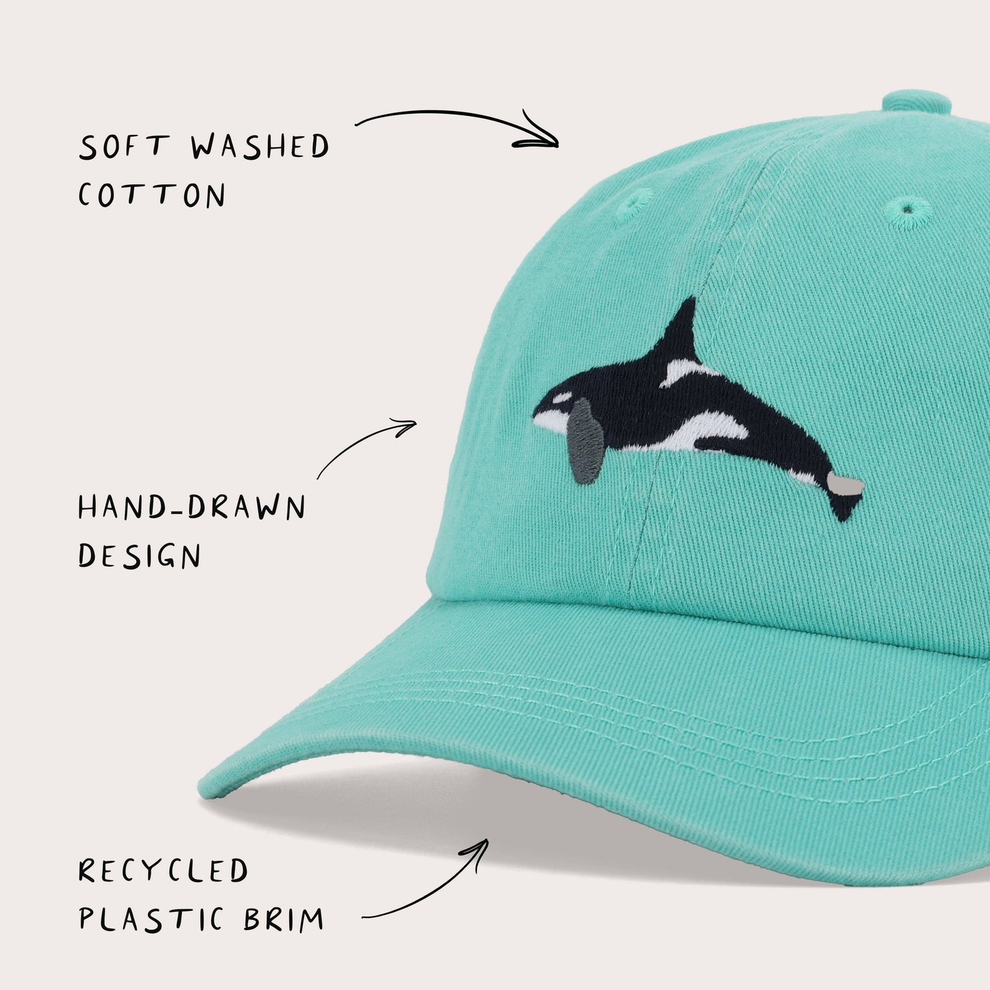 Orca Fish Lid | Cotton Dad Cap in Turquoise