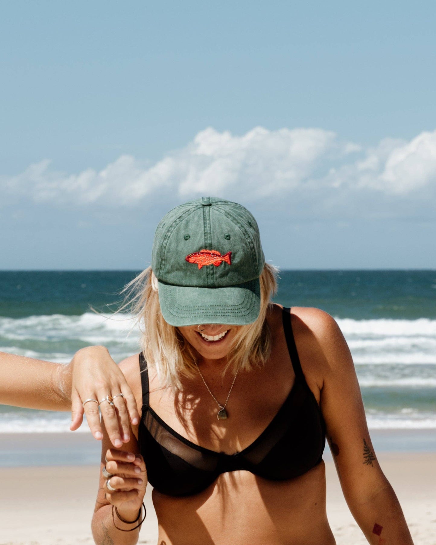 Coral Trout Fish Lid | Cotton Dad Cap in Green