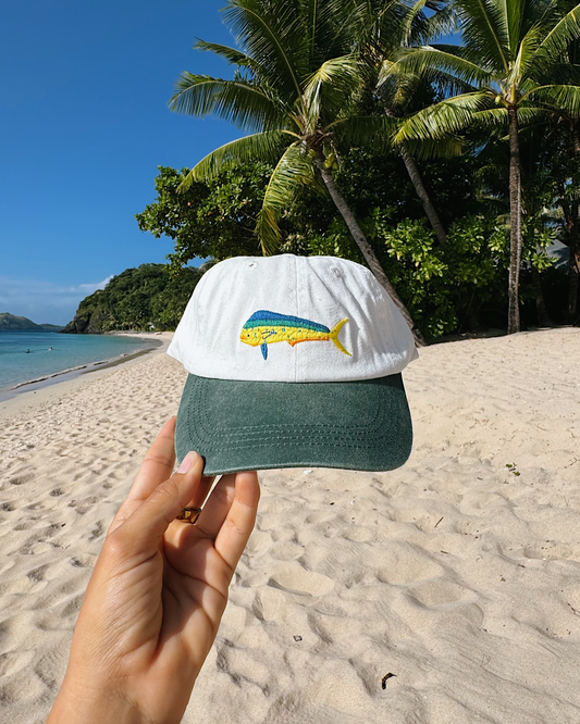 Mahi Mahi Fish Lid | White & Green Cotton Dad Cap