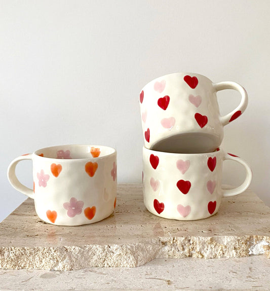 Hearts Hand Painted Coffee Mugs