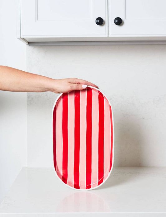 Oval Ceramic Platter | Pink & Red Stripe