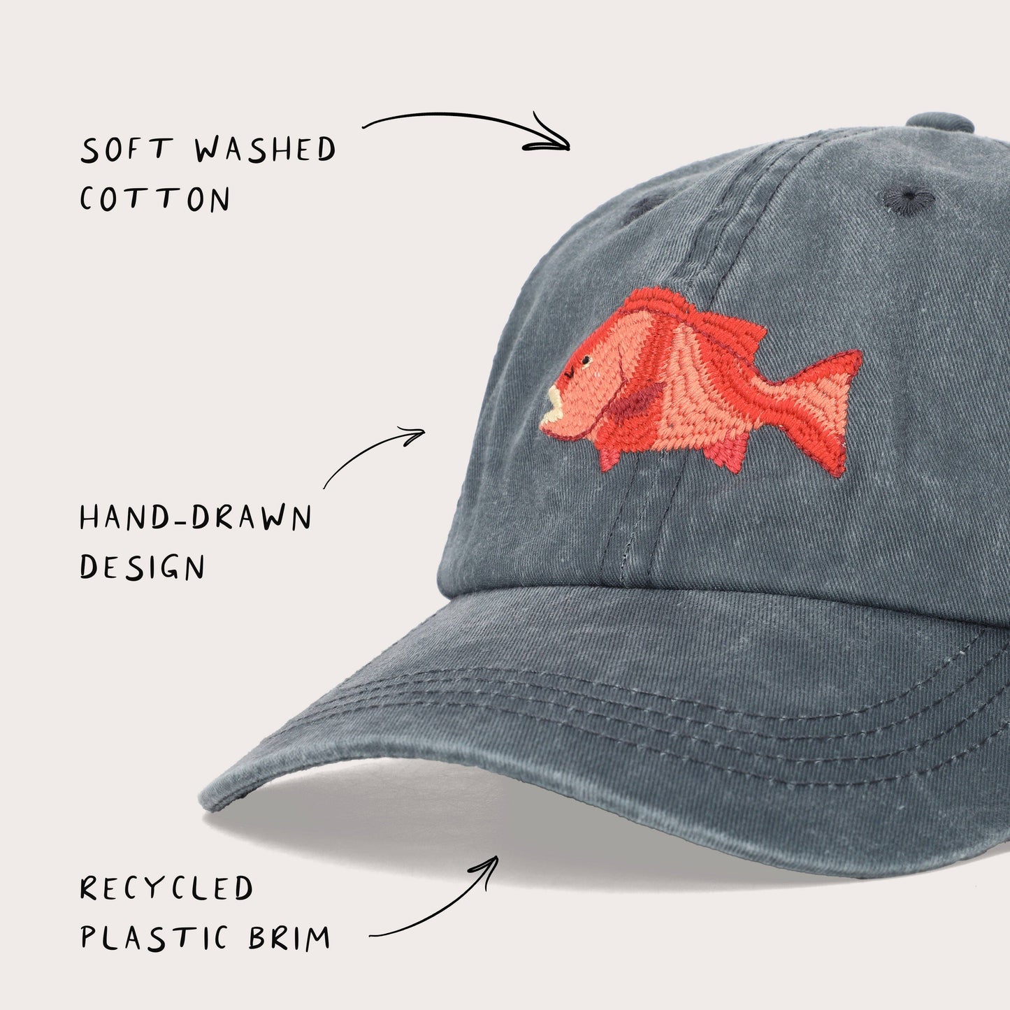 Red Emperor Fish Lid | Cotton Dad Cap in Steel Blue