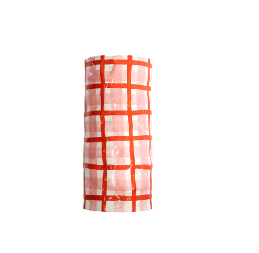 Medium Ceramic Vase | Red & Pink Gingham