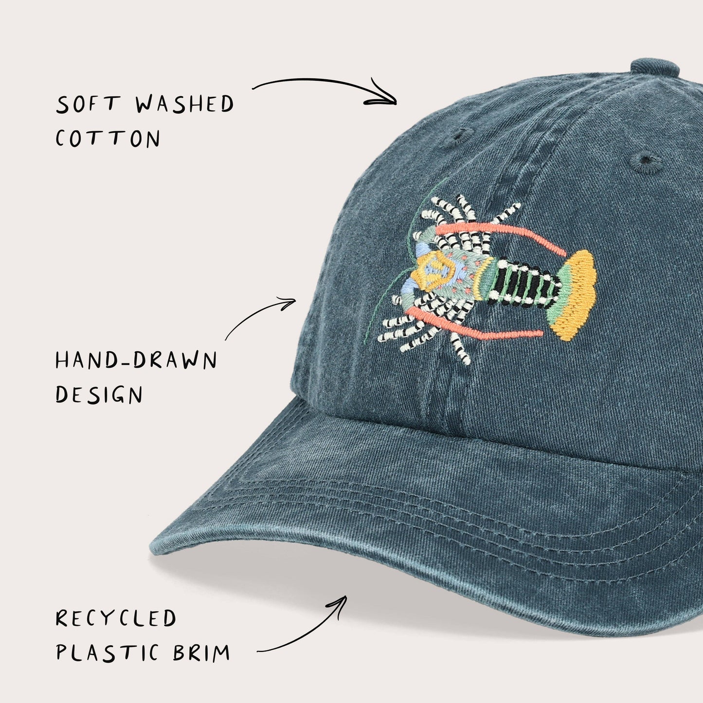Tropical Rock Lobster Fish Lid | Cotton Dad Cap in Stone