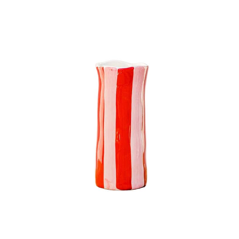 Ceramic Small Vase | Red & Pink Stripe