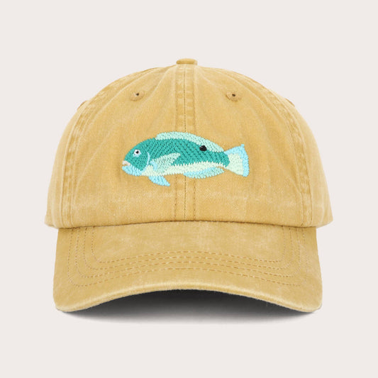 Tusky Fish Lid | Cotton Dad Cap in Mustard