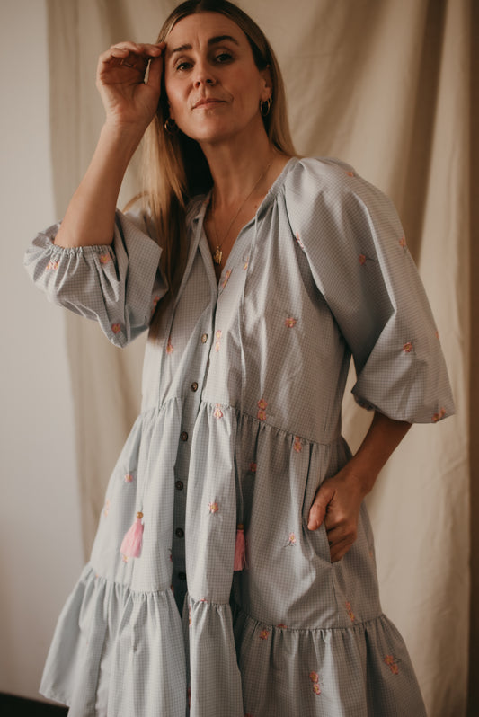 Hailey Dress - Gingham Skies