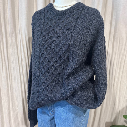 Vintage Knitwear - Navy Blue Cable Knit