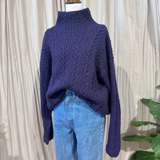 Vintage Knitwear - Purple Cable High Neck *HOLE IN SHOULDER*