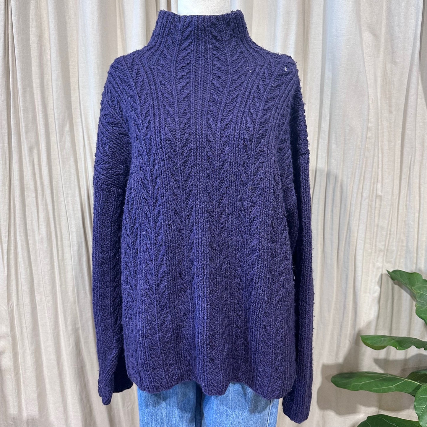 Vintage Knitwear - Purple Cable High Neck *HOLE IN SHOULDER*