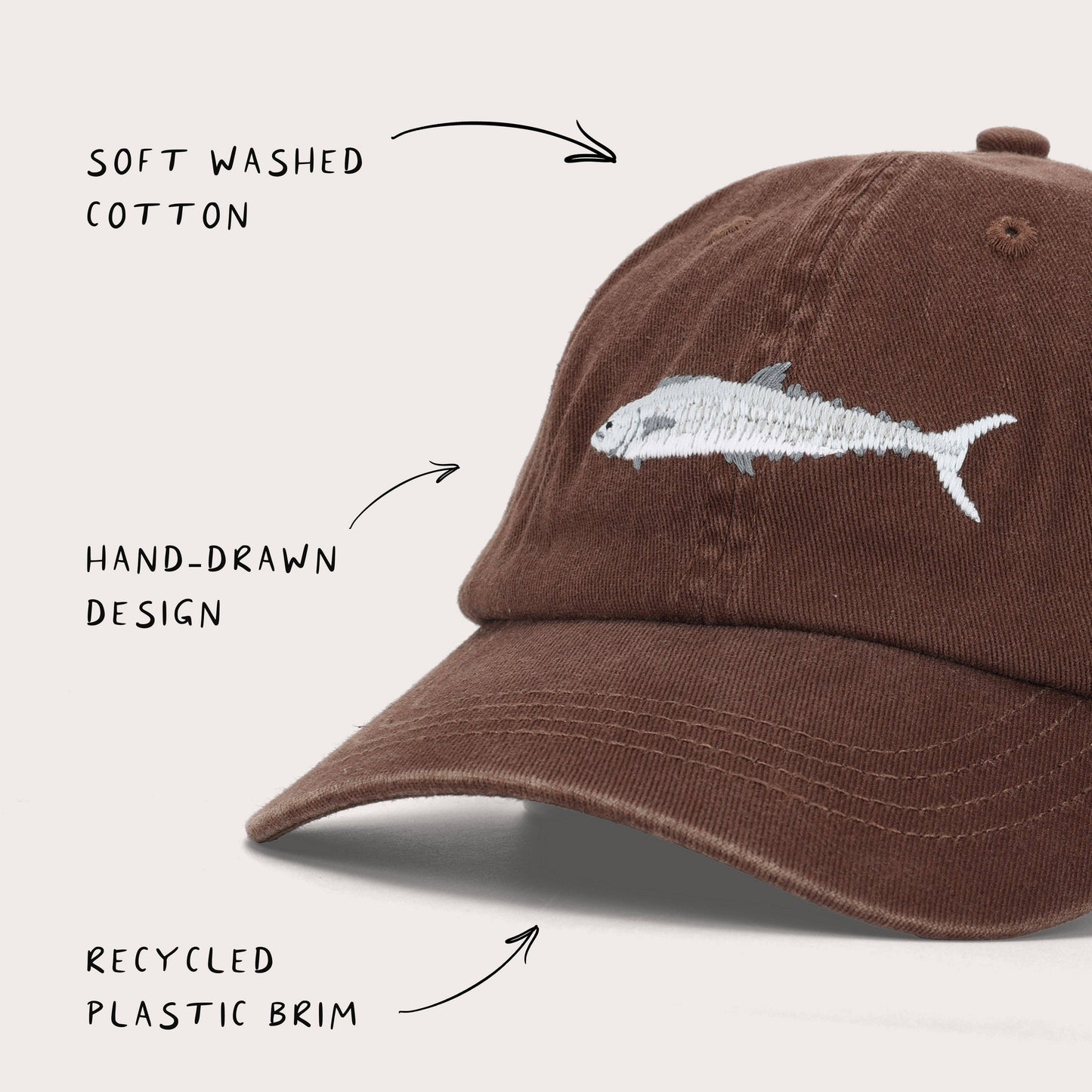 Spanish Mackerel Fish Lid | Cotton Dad Cap in Brown