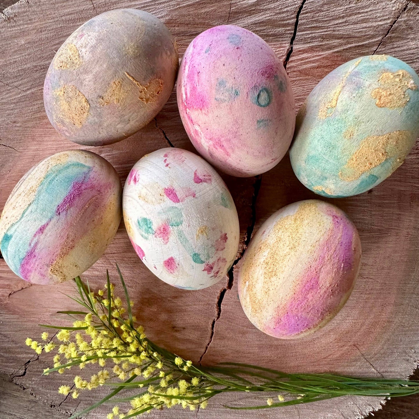 Wooden Eggs in Cardboard Egg Carton