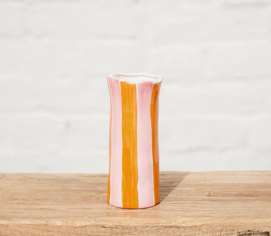 Small Ceramic Vase | Pink & Orange Stripe