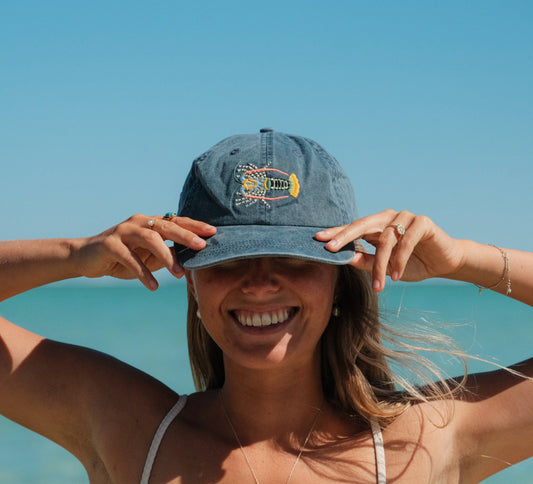 Tropical Rock Lobster Fish Lid | Cotton Dad Cap in Stone
