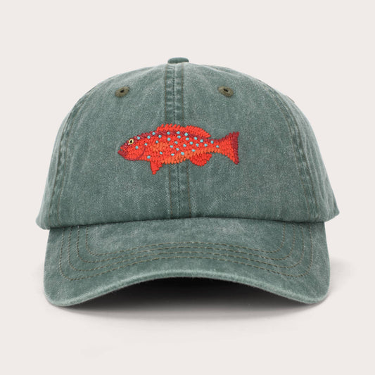 Coral Trout Fish Lid | Cotton Dad Cap in Green